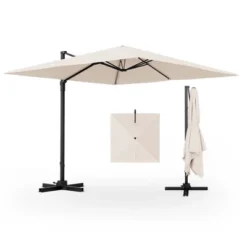 Costway Patio 9.5FT Square Cantilever Offset Hanging Umbrella 2-Tier 360° Outdoor Beige/ Coffee/Navy -Outdoor Deals Garden Store GUEST 60cd219e 3c25 483b 8638 572f139daa57