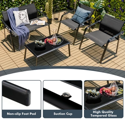 Costway 4 PCS Patio Furniture Set Loveseat Sofas Armrest Glass Table Deck 6 Costway 4 PCS Patio Furniture Set Loveseat Sofas Armrest Glass Table Deck - Image 6