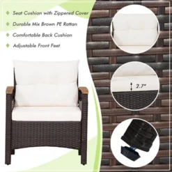 Costway 3PCS Patio Rattan Furniture Set Wooden Armrest Table Top Cushioned Deck -Outdoor Deals Garden Store GUEST 615d2b04 91a8 4ddb 896c 52ffd7bb2089