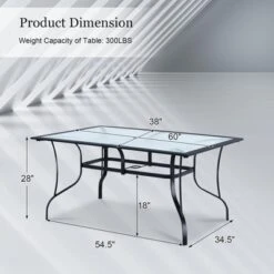 Costway 60''x 38'' Patio Dining Table Glass Top Rectangular Deck W/Umbrella Hole -Outdoor Deals Garden Store GUEST 621602f2 6add 4b7c 8db6 9c3d606ecfa1