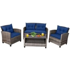 Costway 4 PCS/8PCS Patio Rattan Furniture Set Coffee Table Cushioned Sofa Garden Lawn Navy -Outdoor Deals Garden Store GUEST 6278cd91 5bd8 4063 add9 ec7f4eacf45b
