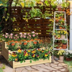 Costway 3-Tier Raised Garden Bed Wood Planter Kit For Flower Vegetable Herb 48x 48x 22in