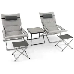 Costway 5pcs Patio Folding Sling Chair Set Ottoman Table Portable Headrest Outdoor Beach -Outdoor Deals Garden Store GUEST 62b90ca5 9233 4371 b3a0 bc946b59b0a3