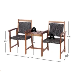 Costway 2-Seat Patio Rattan Bench Acacia Wood Frame Table W/Umbrella Hole Deck -Outdoor Deals Garden Store GUEST 63379bef 1ccb 4652 b085 82b42939ae67