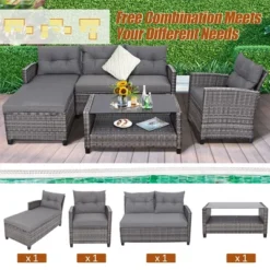 Costway 4PCS Patio Rattan Furniture Set Cushioned Loveseat Table Shelf Gray -Outdoor Deals Garden Store GUEST 6366fd7d 53c1 4287 9f2a 77f62076d1e7