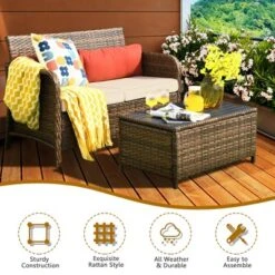 Costway 2PCS Patio Rattan Furniture Set Cushioned Loveseat Table Garden Deck -Outdoor Deals Garden Store GUEST 63bee6a0 ea1d 48e1 99db 2160d88fd0df