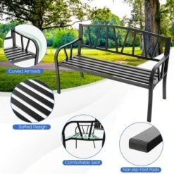 Costway Outdoor Patio Garden Bench Metal Frame With Ergonomic Armrest 660 Lbs Max Load -Outdoor Deals Garden Store GUEST 63c62b11 c2f2 4d80 a7e9 9d57baf1bbf9