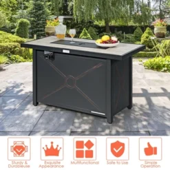 Costway 60,000 BTU 42'' Rectangular Propane Gas Fire Pit Heater Outdoor Table W/ Cover -Outdoor Deals Garden Store GUEST 63e39eaf 353e 4db6 8e2c f9a20cbe3e98