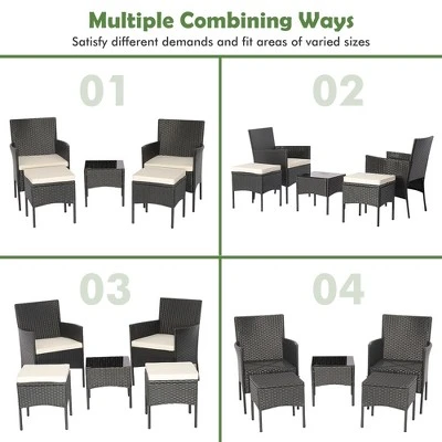 Costway 5PCS Patio Rattan Furniture Set Cushioned Sofa Ottoman Armrest Side Table Garden 8 Costway 5PCS Patio Rattan Furniture Set Cushioned Sofa Ottoman Armrest Side Table Garden - Image 8