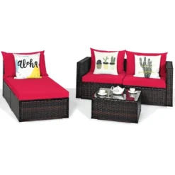 5PCS Patio Rattan Furniture Set Sectional Conversation Sofa W/ Coffee Table Red Navy -Outdoor Deals Garden Store GUEST 6493dd77 a8de 498d 9344 a3bda9f3d1dc