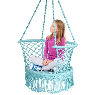 Costway Hanging Hammock Chair Cotton Rope Macrame Swing Indoor Outdoor GrayBlackTurquoise 11 Costway Hanging Hammock Chair Cotton Rope Macrame Swing Indoor Outdoor GrayBlackTurquoise - Image 11