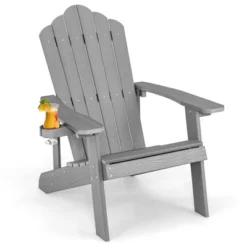 Costway Patio HIPS Adirondack Chair With Cup Holder Weather Resistant Outdoor 380 LBS Black/Teak/Green/Navy/Red/Gray/White/Yellow -Outdoor Deals Garden Store GUEST 64c636e1 66f5 49ab a792 5bb8df5bc4a7