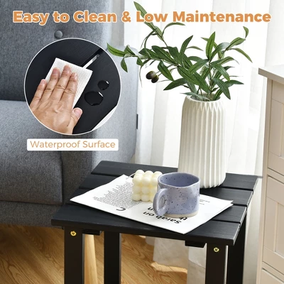 Costway 2 PCS Patio 15'' End Side Coffee Table Square Wooden Slat Deck WhiteBlackGray 5 Costway 2 PCS Patio 15'' End Side Coffee Table Square Wooden Slat Deck WhiteBlackGray - Image 5