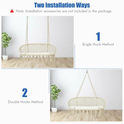 Costway 2 Person Hanging Hammock Chair With Cushion Macrame Swing 330 Lbs Capacity 5 Costway 2 Person Hanging Hammock Chair With Cushion Macrame Swing 330 Lbs Capacity - Image 5
