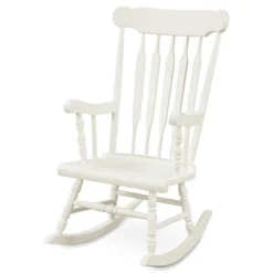 Costway Solid Wood Rocking Chair Porch Rocker Indoor Outdoor Seat Glossy Finish WhiteCoffee -Outdoor Deals Garden Store GUEST 6696ad95 ed54 4a19 9f32 260ee0512bdb