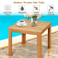Costway 2PCS Wooden Square Side End Table Patio Coffee Bistro Table Indoor Outdoor Natural -Outdoor Deals Garden Store GUEST 66a18c48 b953 4840 be6f d0abe114e164