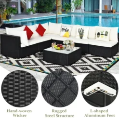 Costway 7PCS Patio Rattan Furniture Set Sectional Sofa Cushioned Glass Table Steel Frame -Outdoor Deals Garden Store GUEST 67281825 25ed 42e7 bc45 edf38c2bc6c0