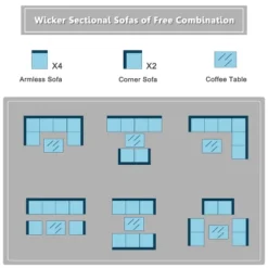 Costway 7PCS Rattan Patio Conversation Set Sectional Furniture Set W/ Red Cushion -Outdoor Deals Garden Store GUEST 672a3c44 ce65 4ea5 b8f5 db231e994fe8