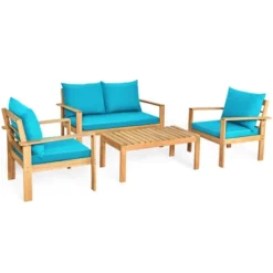 Costway 8PCS Patio Furniture Set Acacia Wood Thick Cushion Loveseat Sofa Off WhiteTurquoiseGrey -Outdoor Deals Garden Store GUEST 67678621 04df 4ebb b76f 107cc6c75aa6