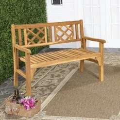 Costway Patio Outdoor Solid Wood Bench Folding Loveseat Chair Park Garden Deck Furniture -Outdoor Deals Garden Store GUEST 6799a062 ba0d 48b9 b7bf f4d5fd64c7c3