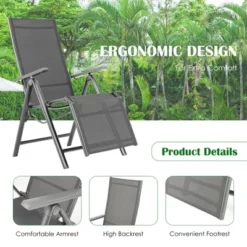 Costway Outdoor Foldable Reclining Chair Aluminum Frame 7-Position Adjustable -Outdoor Deals Garden Store GUEST 67cc2740 78f2 481c 9d7f 60196da86748