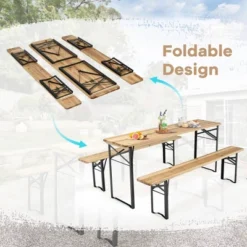 Costway 3 PCS Beer Table Bench Set Folding Wooden Top Picnic Table Patio Garden -Outdoor Deals Garden Store GUEST 67f48ca9 70a2 499b 992b 4d22f3a84c64