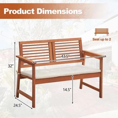 Costway Patio Bench Outdoor Solid Wood Loveseat Chair With Backrest & Cushion Porch Garden 2 Costway Patio Bench Outdoor Solid Wood Loveseat Chair With Backrest & Cushion Porch Garden - Image 2