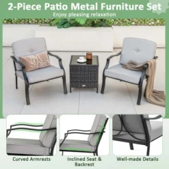 Costway 2 PCS Patio Metal Chairs Outdoor Dining Seat Heavy Duty With Cushions Garden Gray -Outdoor Deals Garden Store GUEST 68946cde 0985 41a8 a210 9024b961f7ce