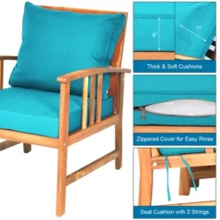 Costway 8PCS Wooden Patio Furniture Set Table Sofa Chair Cushioned Garden Turquoise -Outdoor Deals Garden Store GUEST 68de2607 204d 43d6 90c9 b9f9260db086