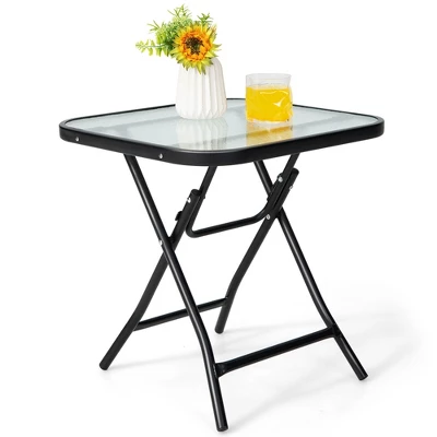 Costway Patio Folding Square Glass Side Table Bistro Coffee Table Plant Stand 9 Costway Patio Folding Square Glass Side Table Bistro Coffee Table Plant Stand - Image 9