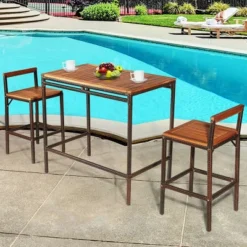 Costway 3 PCS Patio Rattan Wicker Bar Wood Table Chair Outdoor -Outdoor Deals Garden Store GUEST 6947e37f f574 4fec 808e 90fae53837f5