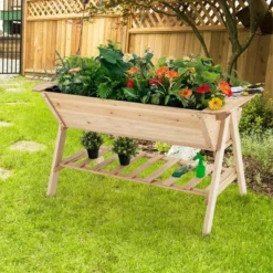 Costway 59'' X 31'' X 32.5'' Raised Garden Bed W/ Shelf Wood Elevated Planter Box W/ Liner -Outdoor Deals Garden Store GUEST 6953e81a c24a 4973 bca7 47142699dc76