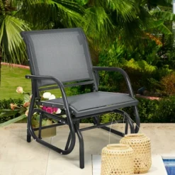 Costway Outdoor Single Swing Glider Rocking Chair Armrest Garden Porch Backyard GreyBrown -Outdoor Deals Garden Store GUEST 69a339f8 8a33 44e0 b5f8 4115d634179e