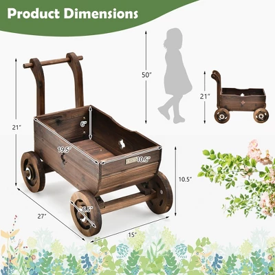 Decorative Wagon Cart Plant Flower Pot Stand Wooden Raised Garden Planter Box 2 Decorative Wagon Cart Plant Flower Pot Stand Wooden Raised Garden Planter Box - Image 2