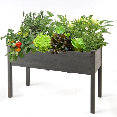 Costway Wooden Raised Vegetable Garden Bed Elevated Grow Vegetable Planter Grey 1 Costway Wooden Raised Vegetable Garden Bed Elevated Grow Vegetable Planter Grey
