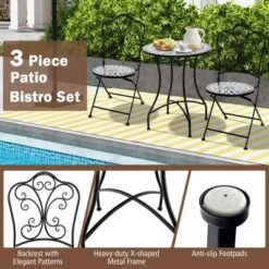 Costway 3pcs Patio Bistro Set Mosaic Pattern Heavy-Duty Metal Dining Folding Outdoor -Outdoor Deals Garden Store GUEST 6a96150e 254c 4191 8796 46727b48f0b3