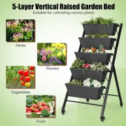 Costway 5-Tier Vertical Raised Garden Bed Elevated Planter With Wheels & Container Boxes Black -Outdoor Deals Garden Store GUEST 6a9fbe04 8f03 4039 83f3 b5562d2be672