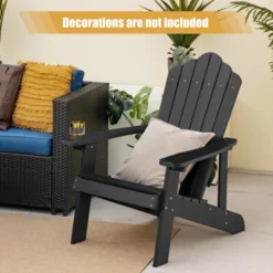 Costway Patio HIPS Adirondack Chair With Cup Holder Weather Resistant Outdoor 380 LBS Black/Teak/Green/Navy/Red/Gray/White/Yellow -Outdoor Deals Garden Store GUEST 6ad8cc65 6c1c 4a12 a353 0f8a303a67fa