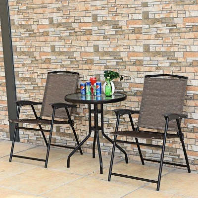 Costway 3PC Bistro Patio Garden Furniture Set 2 Folding Chairs Glass Table Top Steel 3 Costway 3PC Bistro Patio Garden Furniture Set 2 Folding Chairs Glass Table Top Steel - Image 3