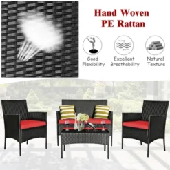 Costway 4PCS Rattan Patio Furniture Set Cushioned Sofa Chair Coffee Table Red 12 Costway 4PCS Rattan Patio Furniture Set Cushioned Sofa Chair Coffee Table Red -Outdoor Deals Garden Store GUEST 6bb2eaf8 718d 43d2 97e5 fc431eca6017