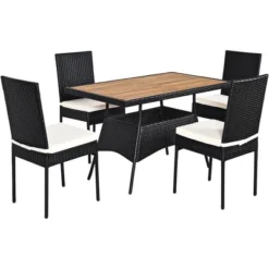 Costway 5 PCS Patio Rattan Furniture Set Wood Top Table Cushioned Chairs Garden Yard Deck -Outdoor Deals Garden Store GUEST 6bcc2c83 ac61 42f4 8bd1 51fb5da48c7f