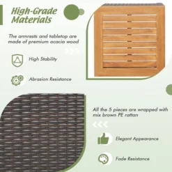 Costway 5PCS Patio Rattan Furniture Set Sofa Ottoman Cushioned Table W/Wood Top -Outdoor Deals Garden Store GUEST 6bdb9298 e086 4ba4 89a8 fd0ec979c050