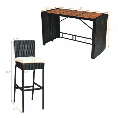 COSTWAY 7 PCS Patio Rattan Wicker Bar Dining Furniture Set Wood Table Top 6 Stools 2 COSTWAY 7 PCS Patio Rattan Wicker Bar Dining Furniture Set Wood Table Top 6 Stools - Image 2