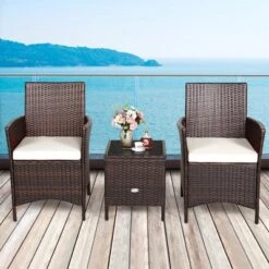 Costway 3PCS Patio Rattan Furniture Set Cushioned Sofa Glass Tabletop Deck RedBlue White -Outdoor Deals Garden Store GUEST 6cf31c6e 8272 4fda 9018 4d4329bbb9f9