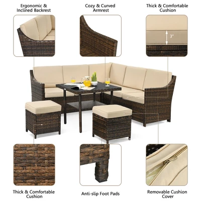 Costway 6PCS Patio Rattan Dining Sofa Furniture Set Ottoman Table Lower Shelf 4 Costway 6PCS Patio Rattan Dining Sofa Furniture Set Ottoman Table Lower Shelf - Image 4
