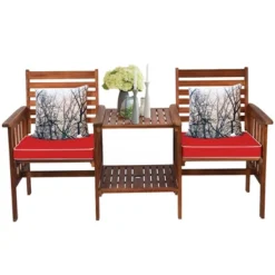Costway Patio Loveseat Conversation Set Acacia Wood Chair Coffee Table Cushioned White Red -Outdoor Deals Garden Store GUEST 6d1596c1 6e80 49c6 854a bd30d5c28880