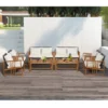 Costway 8PCS Patio Mix Brown Wicker Sofa Set Acacia Wood Frame With Seat & Back Cushions