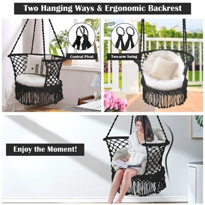 Costway Hanging Hammock Chair Cotton Rope Macrame Swing Indoor Outdoor GrayBlackTurquoise 6 Costway Hanging Hammock Chair Cotton Rope Macrame Swing Indoor Outdoor GrayBlackTurquoise - Image 6