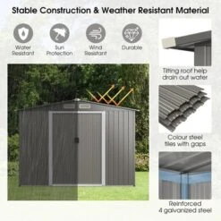 Costway 8'x6' Outdoor Storage Shed Galvanized Steel Tool House Organizer For Garden Yard -Outdoor Deals Garden Store GUEST 6d885842 5fef 409b 8cbc 82244ea9893c