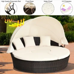 Costway Patio Rattan Daybed Cushioned Sofa Adjustable Table Top Canopy 3 Pillows 11 Costway Patio Rattan Daybed Cushioned Sofa Adjustable Table Top Canopy 3 Pillows -Outdoor Deals Garden Store GUEST 6d945700 89a2 43f6 963c acab0f1d4978